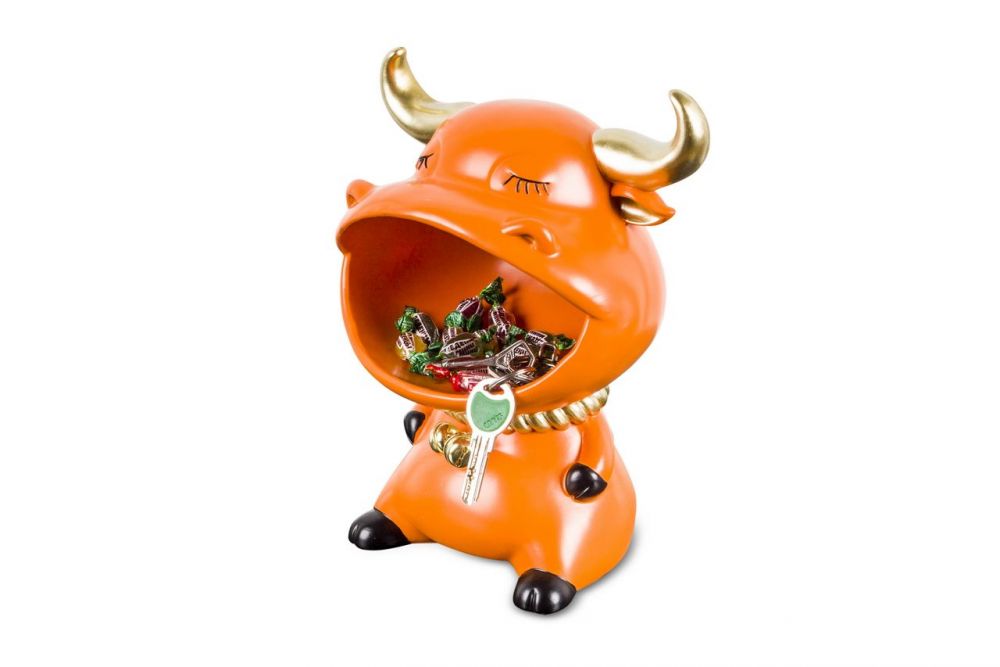 фото MY-D139 Дизайнерская статуэтка - бык с нишей для мелочей (оранжевый)