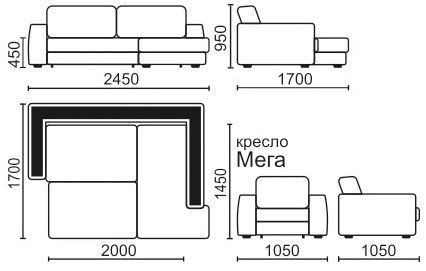 фото Угловой диван "Мега 2А"