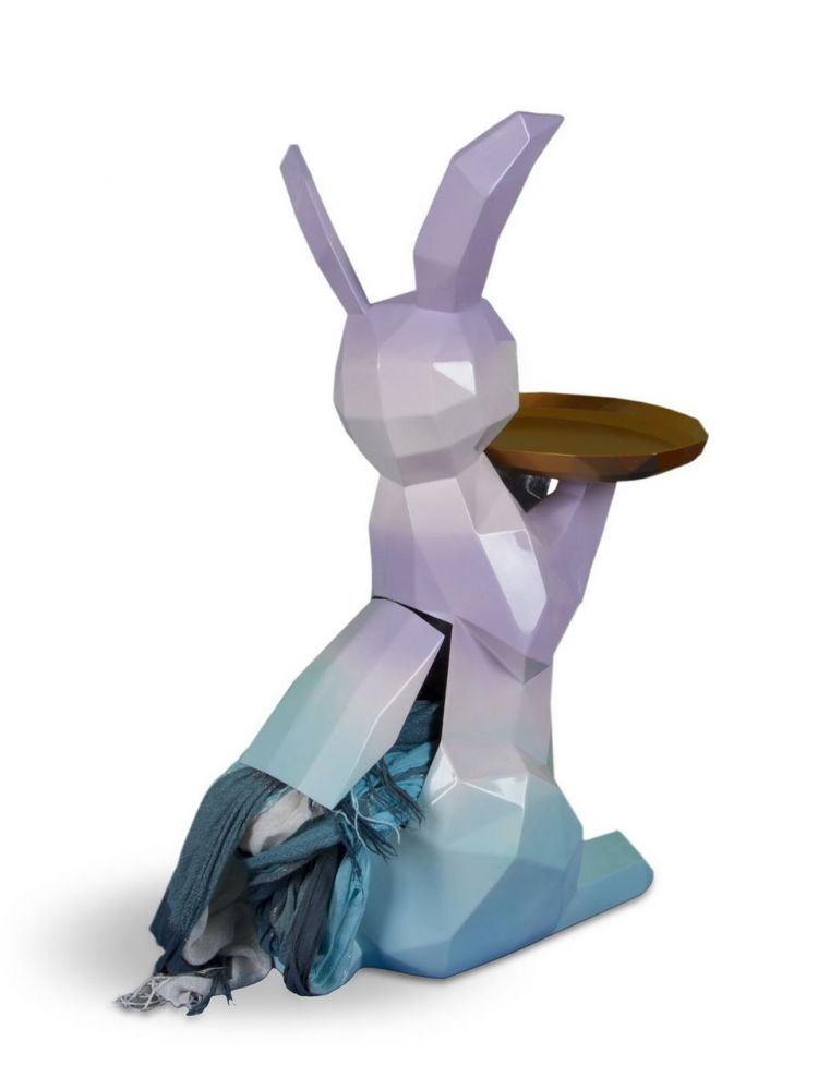 фото MY-D121 Большая статуэтка - столик,  заяц с подносом для мелочей (сиреневый, голубой)