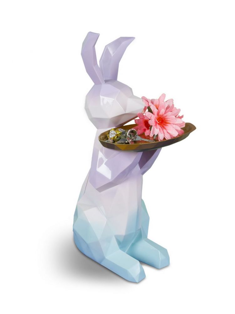 фото MY-D121 Большая статуэтка - столик,  заяц с подносом для мелочей (сиреневый, голубой)