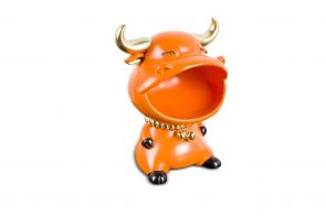 фото MY-D139 Дизайнерская статуэтка - бык с нишей для мелочей (оранжевый)