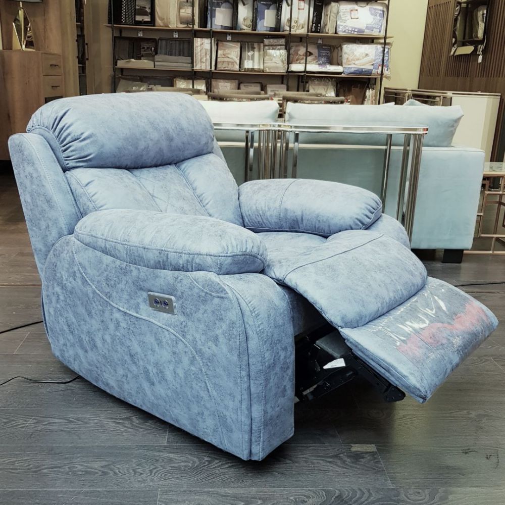 фото "Азалия Люкс" Кресло с электр.реклайнером, вращением и качанием (серо-голубое)