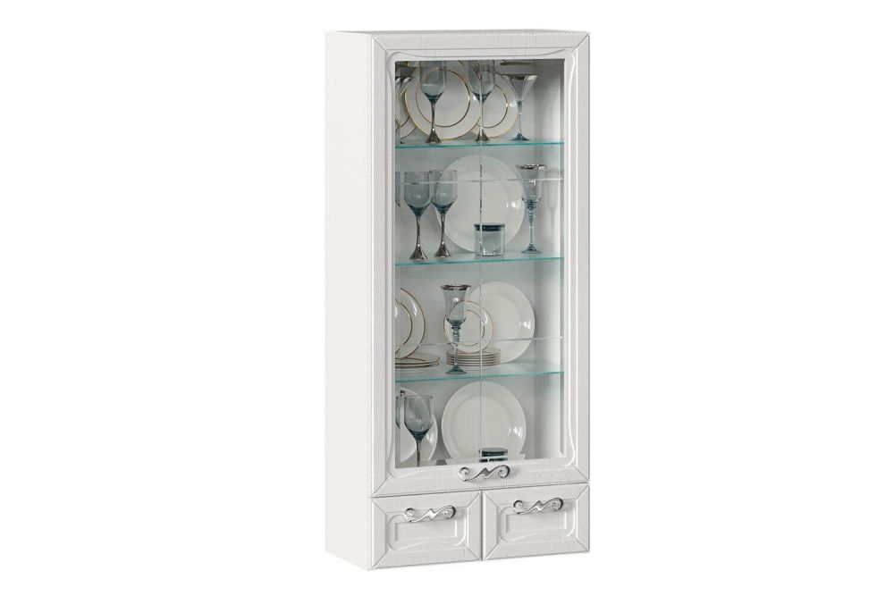 фото Бьянка Шкаф кухонный настольный с витриной 600 (Белый/Дуб фактурный белый)