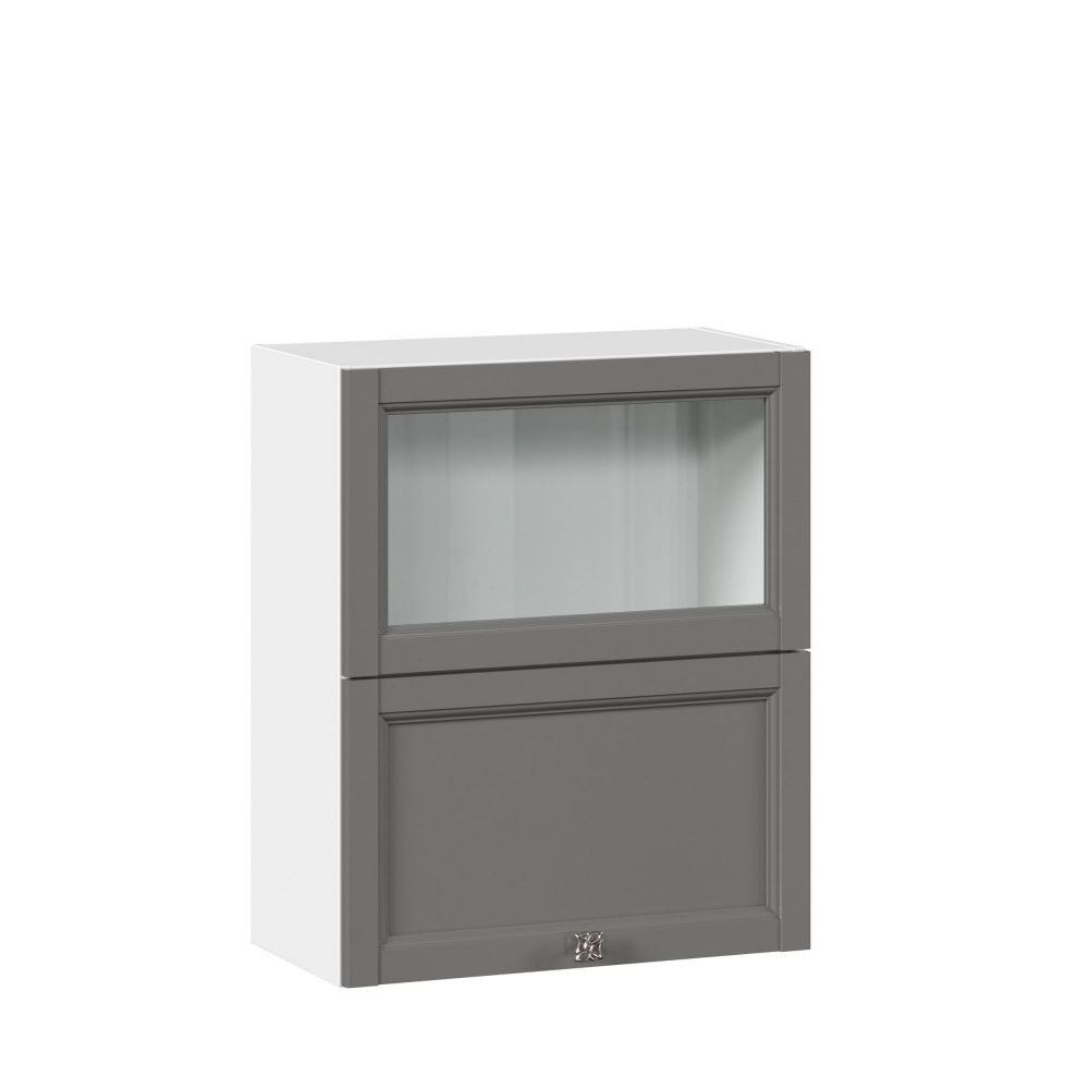 фото Джулия Шкаф кухонный 600 горизонтальный с 2 складными дверями комбинированный со стеклом (Белый/Оникс серый)