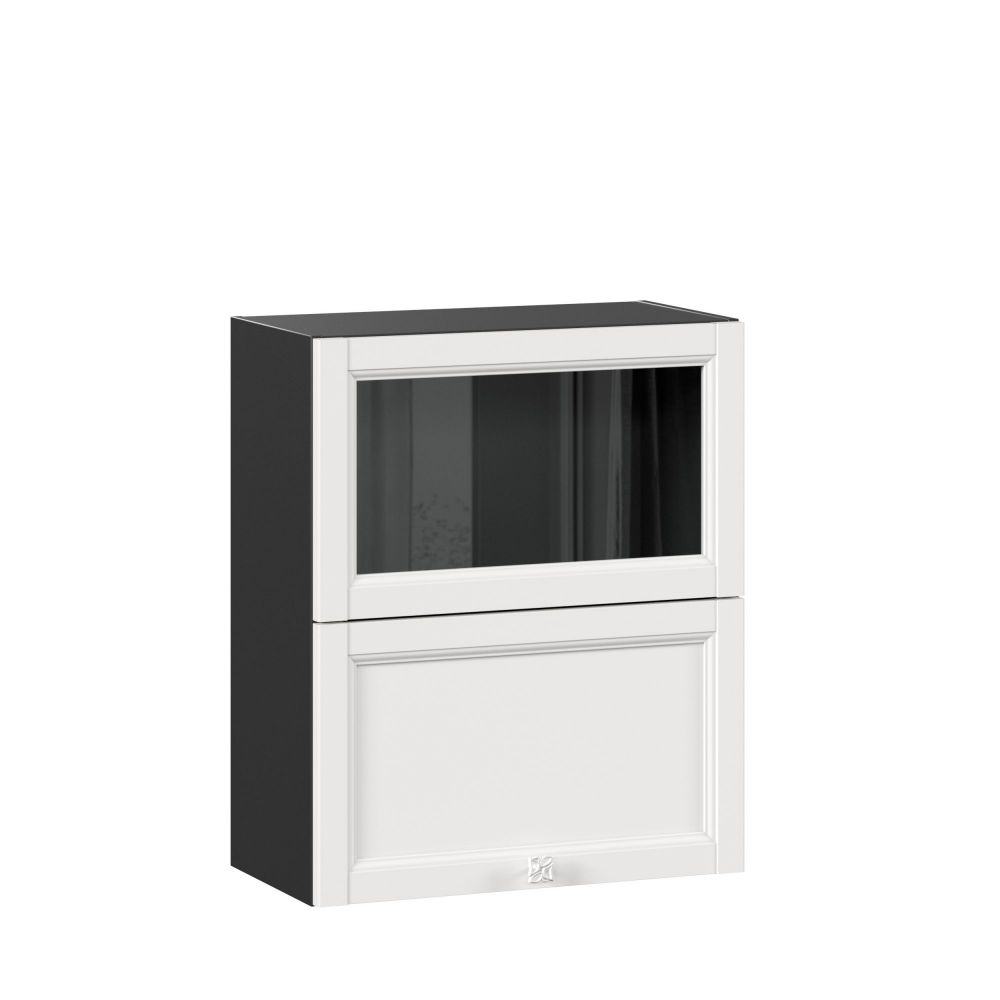 фото Джулия Шкаф кухонный 600 горизонтальный с 2 складными дверями комбинированный со стеклом (Чёрный/Белый)