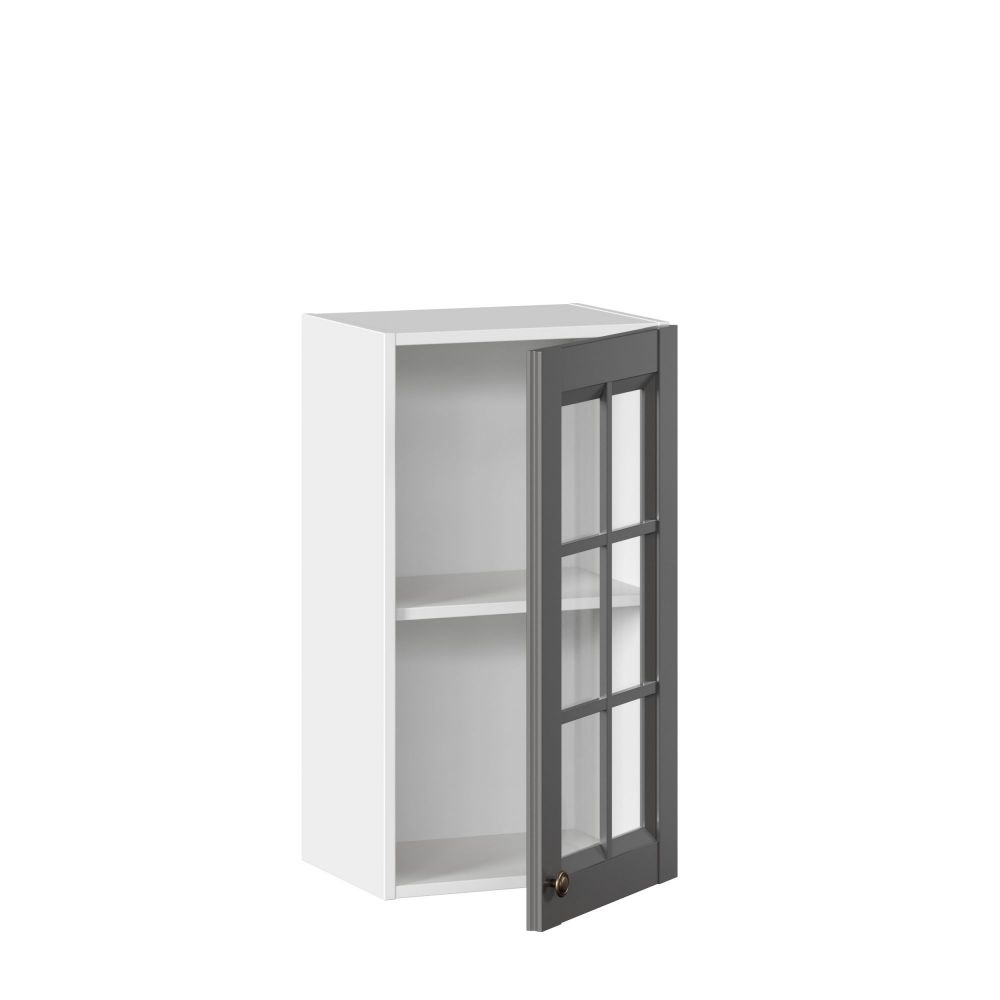 фото Амели-3 Шкаф кухонный 400 со стеклом (Белый/Оникс серый)