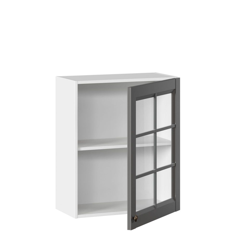 фото Амели-3 Шкаф кухонный 600 со стеклом (Белый/Оникс серый)