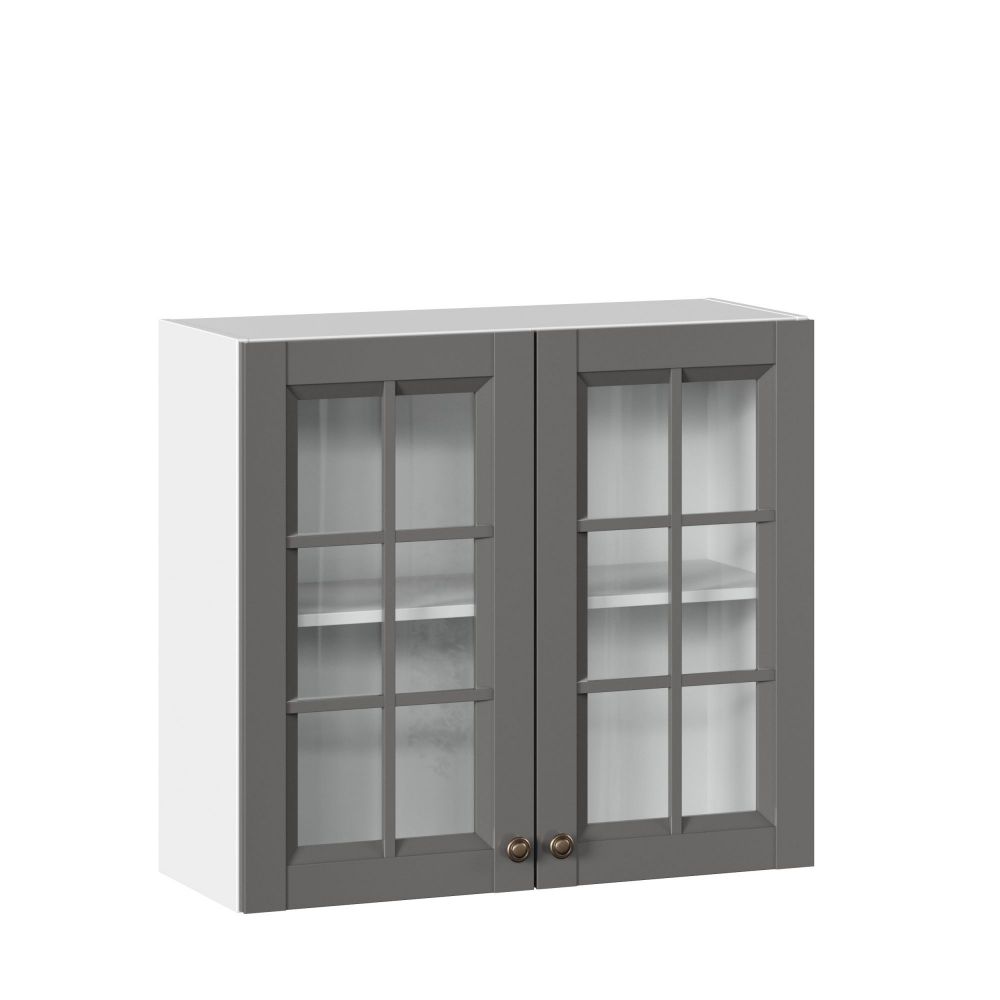 фото Амели-3 Шкаф кухонный 800 со стеклом (Белый/Оникс серый)