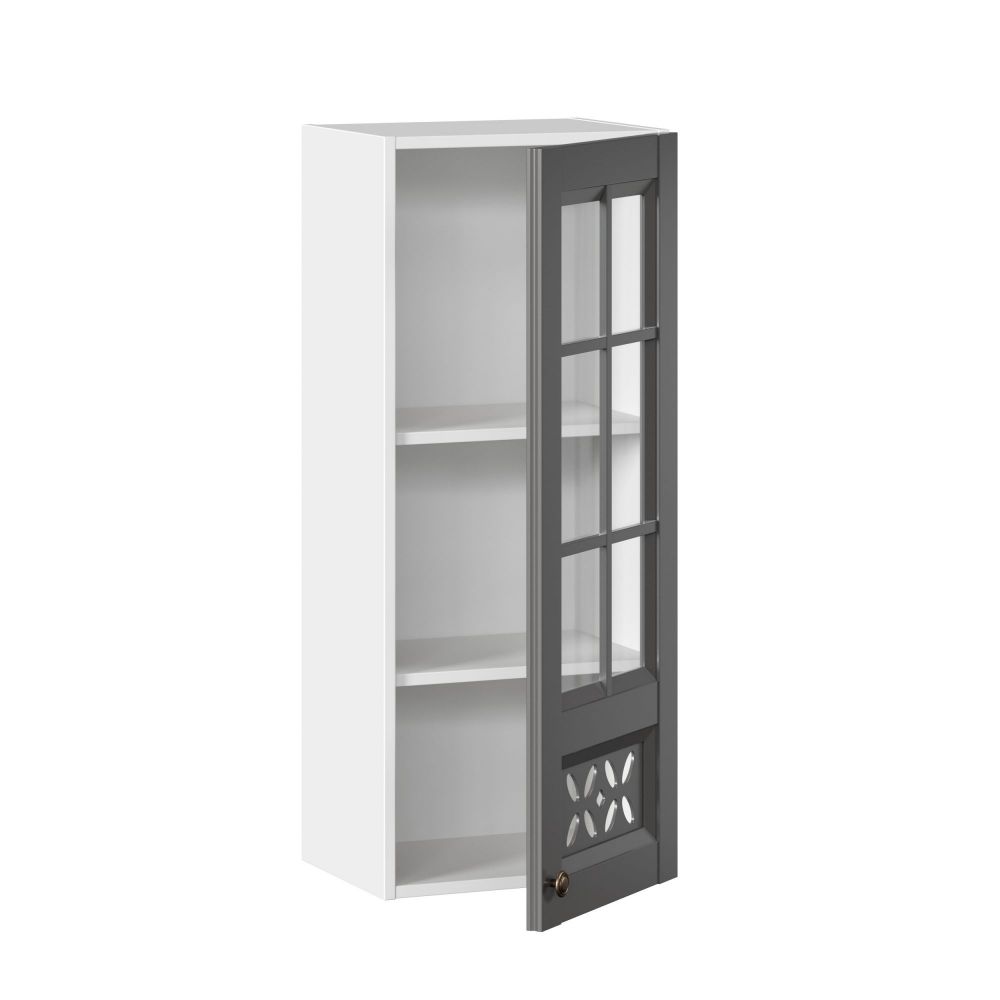 фото Амели-3 Шкаф кухонный 400 высокий со стеклом (Белый/Оникс серый)