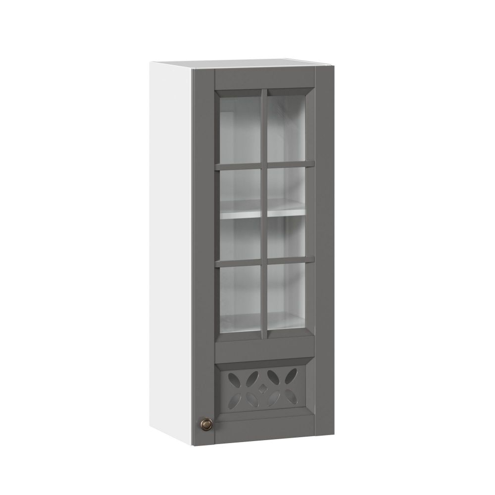 фото Амели-3 Шкаф кухонный 400 высокий со стеклом (Белый/Оникс серый)