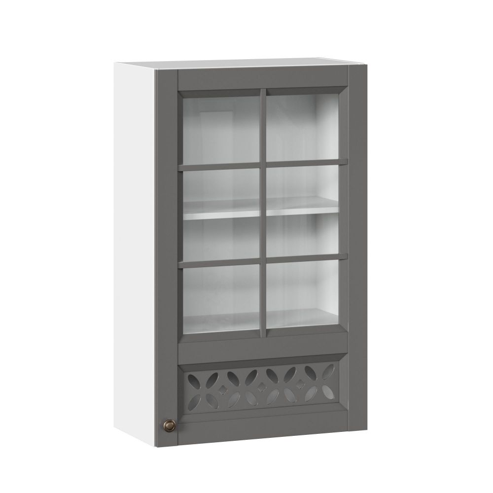 фото Амели-3 Шкаф кухонный 600 высокий со стеклом (Белый/Оникс серый)