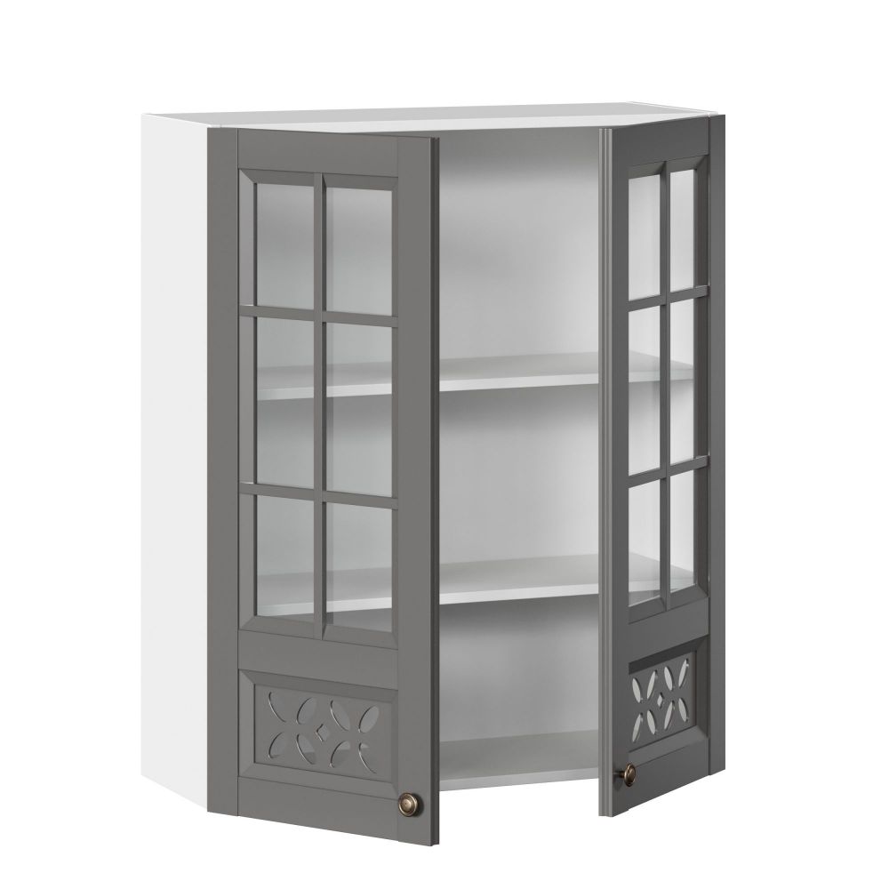 фото Амели-3 Шкаф кухонный 800 высокий со стеклом (Белый/Оникс серый)