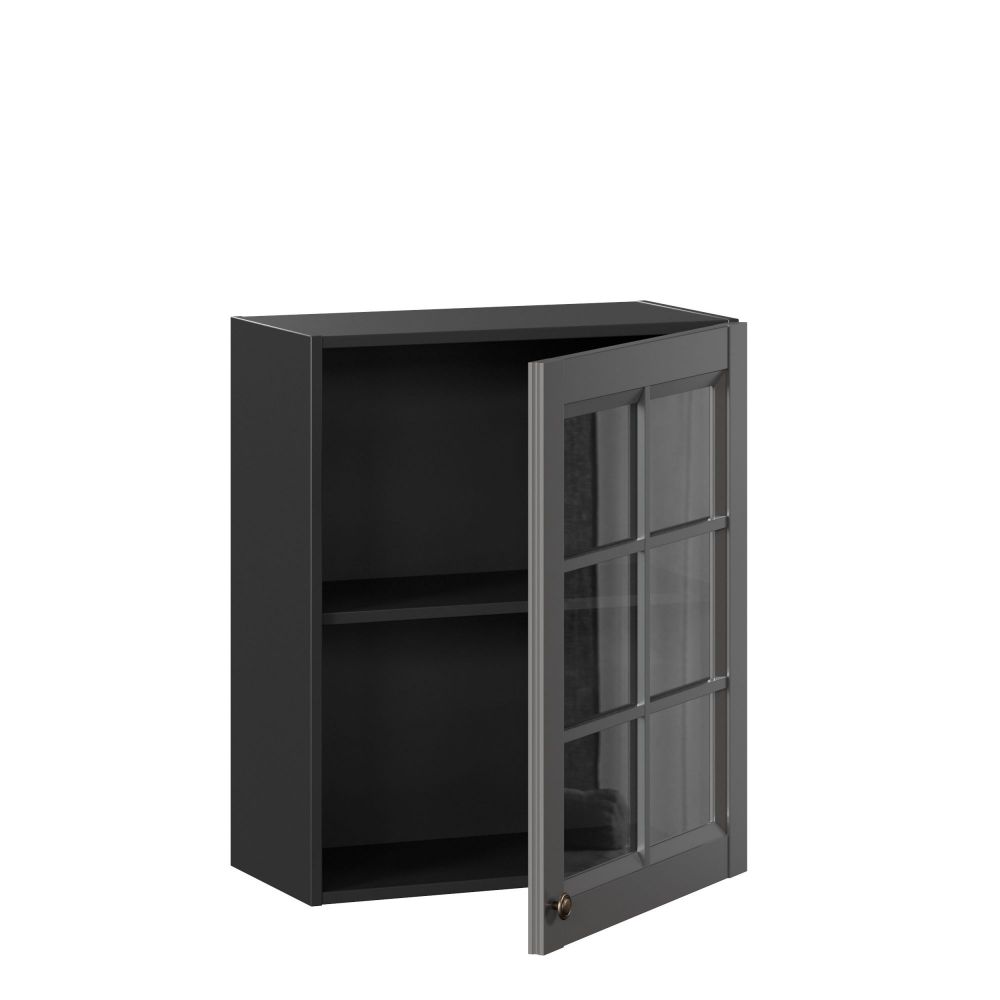 фото Амели-3 Шкаф кухонный 600 со стеклом (Чёрный/Оникс серый)