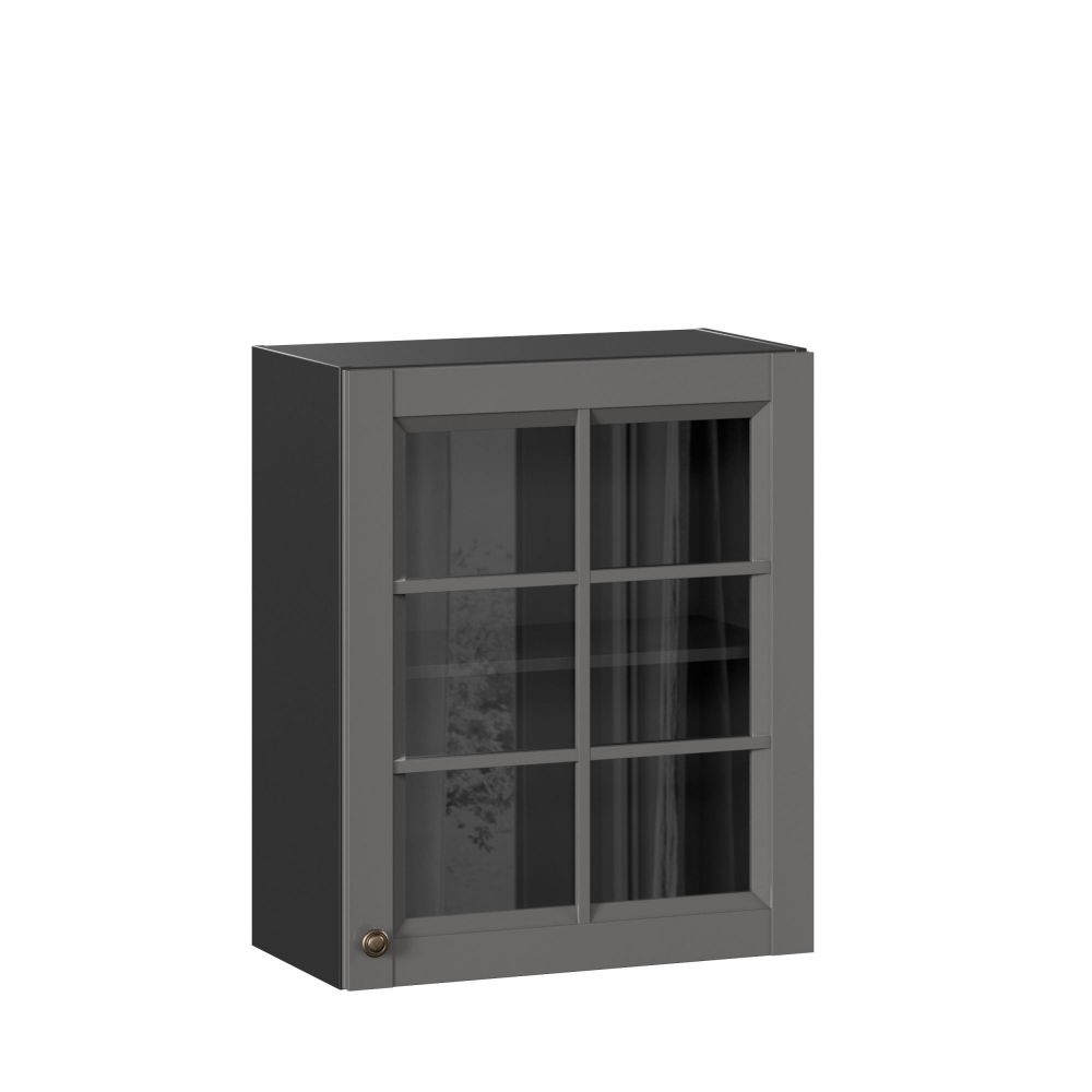 фото Амели-3 Шкаф кухонный 600 со стеклом (Чёрный/Оникс серый)