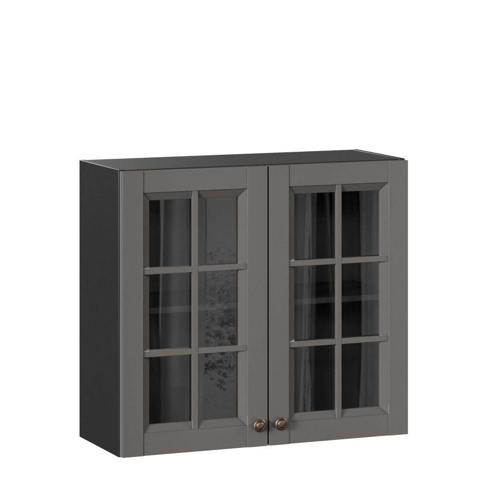 фото Амели-3 Шкаф кухонный 800 со стеклом (Чёрный/Оникс серый)