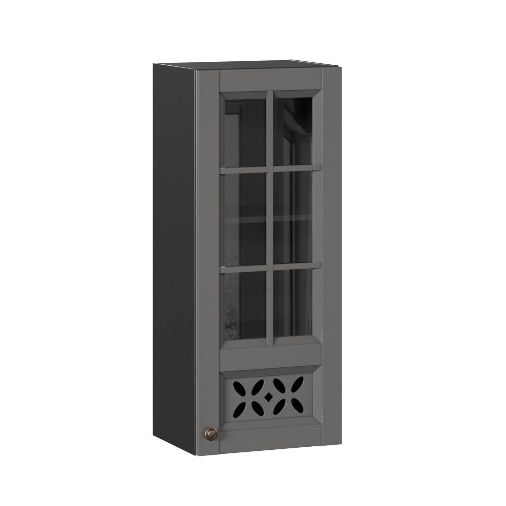 фото Амели-3 Шкаф кухонный 400 высокий со стеклом (Чёрный/Оникс серый)