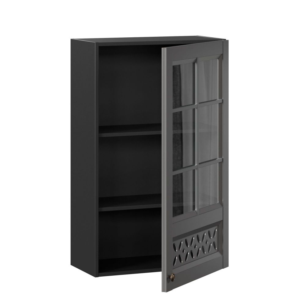 фото Амели-3 Шкаф кухонный 600 высокий со стеклом (Чёрный/Оникс серый)