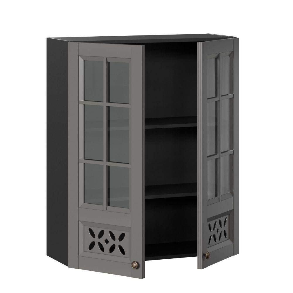 фото Амели-3 Шкаф кухонный 800 высокий со стеклом (Чёрный/Оникс серый)