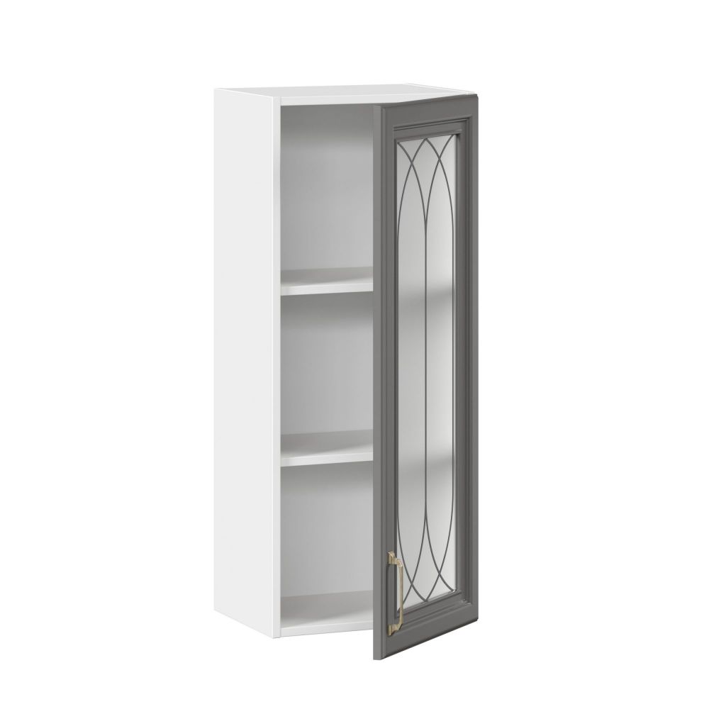 фото Джелатто Шкаф кухонный 400 высокий со стеклом (Белый/Оникс серый)