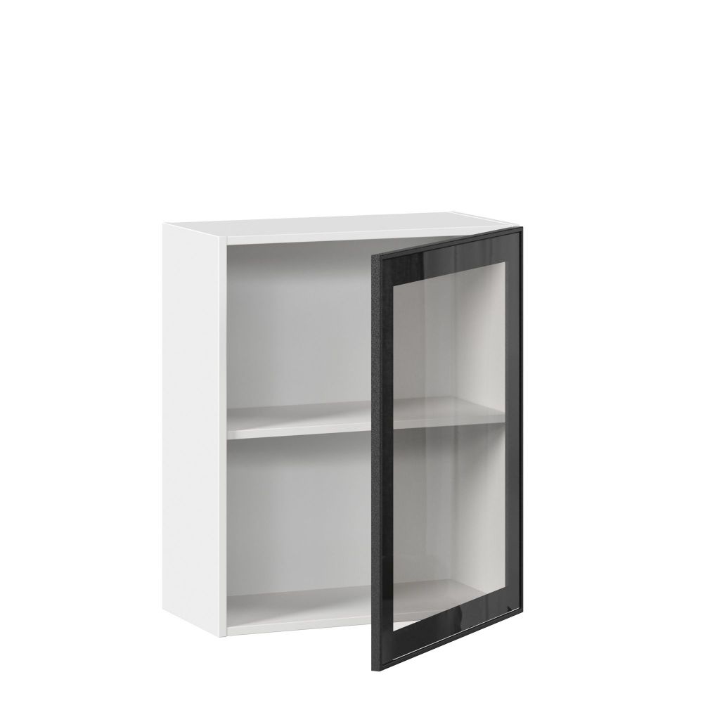 фото Индиго Шкаф кухонный 600 со стеклом (Белый/Чёрный)