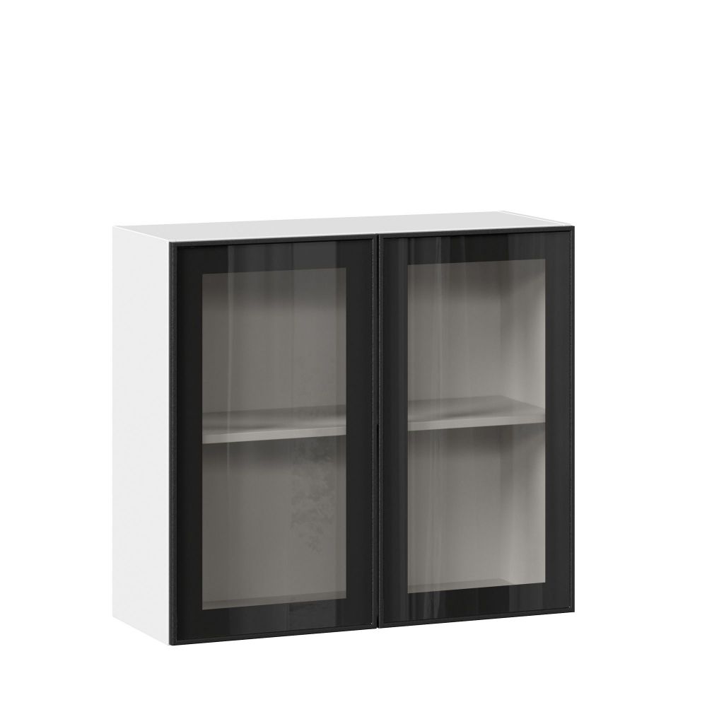 фото Индиго Шкаф кухонный 800 со стеклом (Белый/Чёрный)