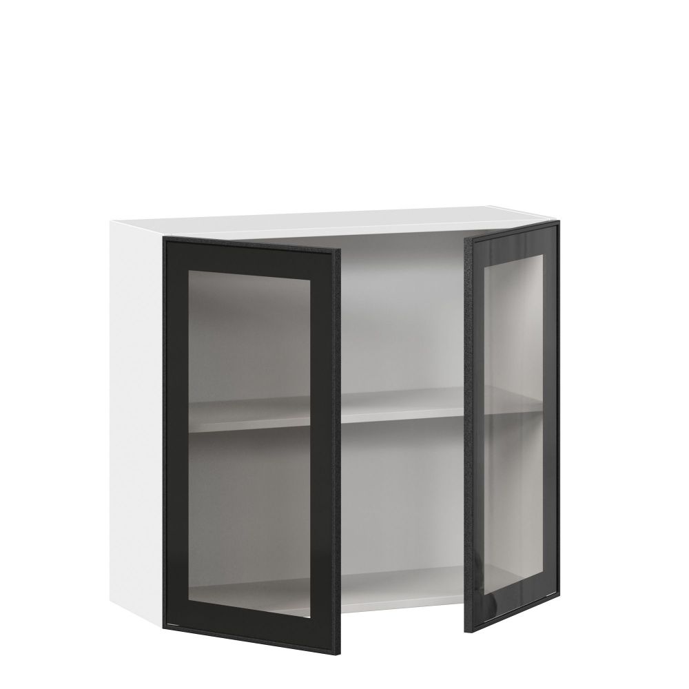фото Индиго Шкаф кухонный 800 со стеклом (Белый/Чёрный)