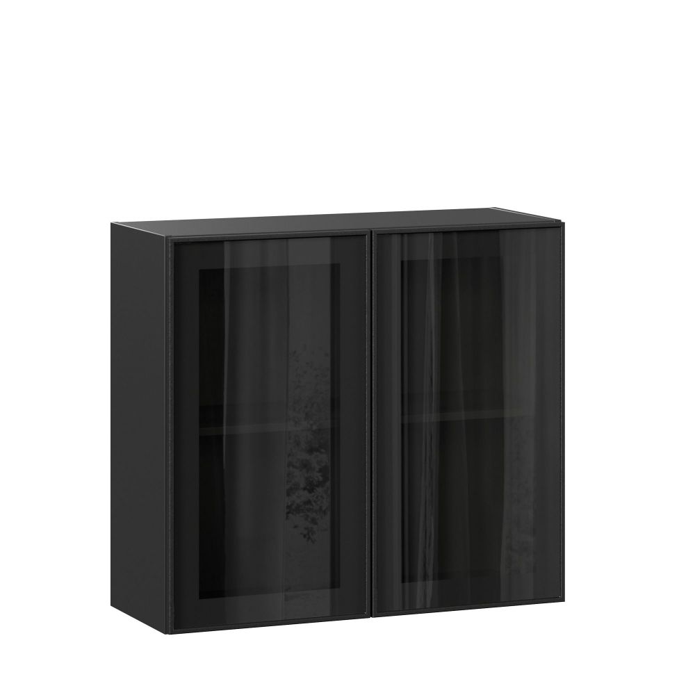 фото Индиго Шкаф кухонный 800 со стеклом (Чёрный/Чёрный)