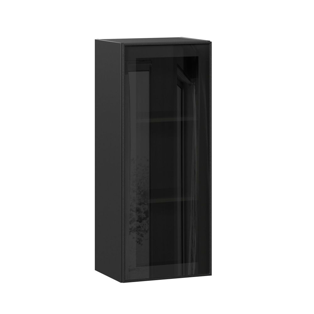фото Индиго Шкаф кухонный 400 высокий со стеклом (Чёрный/Чёрный)