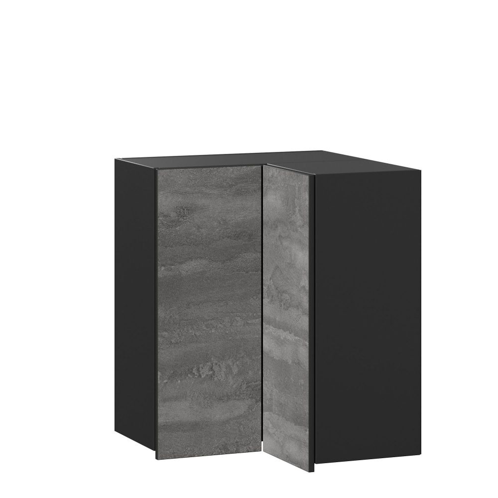 фото Паола Шкаф кухонный угловой с 2 складными дверями (Чёрный/Камень железный)