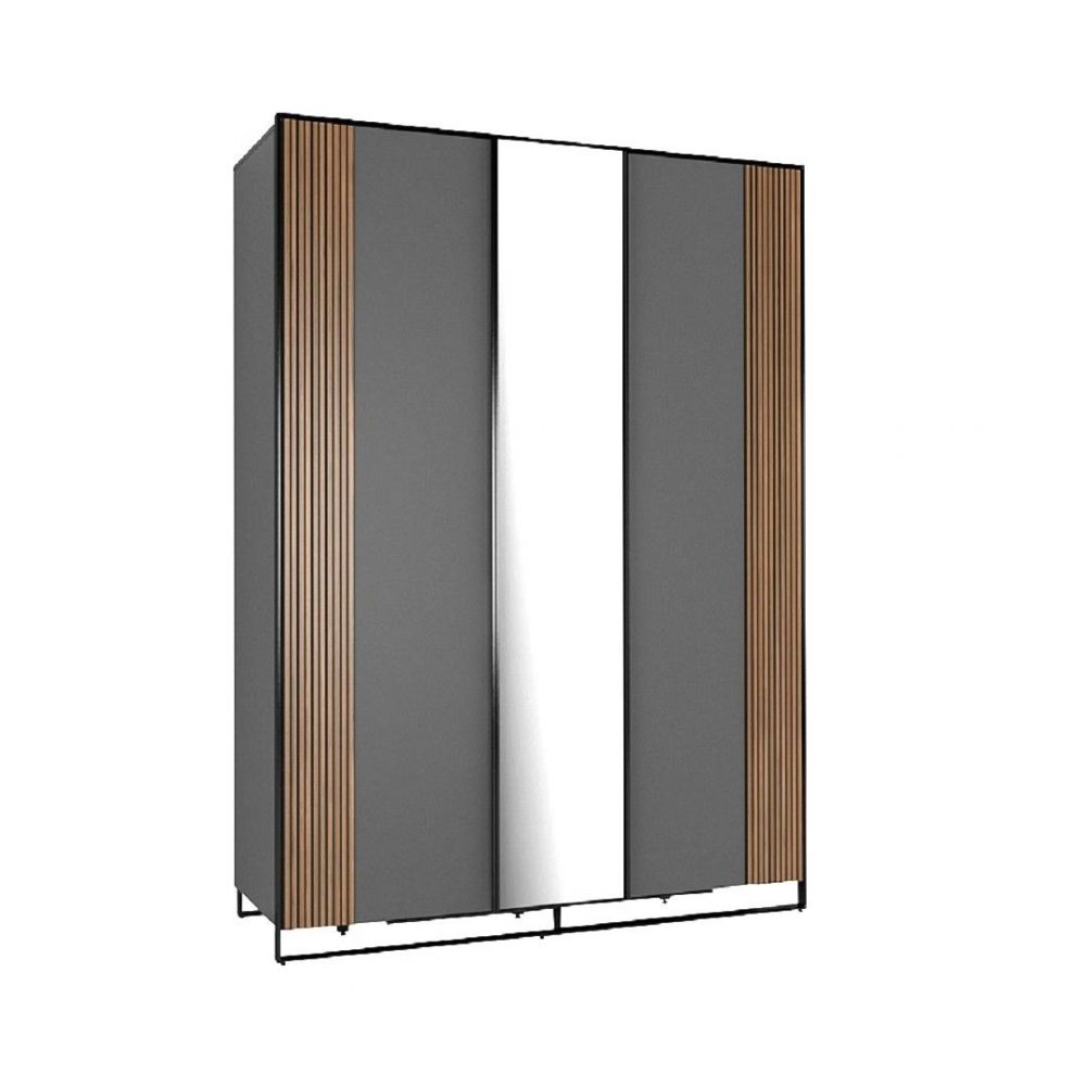 фото "Haiden Grafit" Шкаф 3-дверный с зеркалом (серый/коричневый)