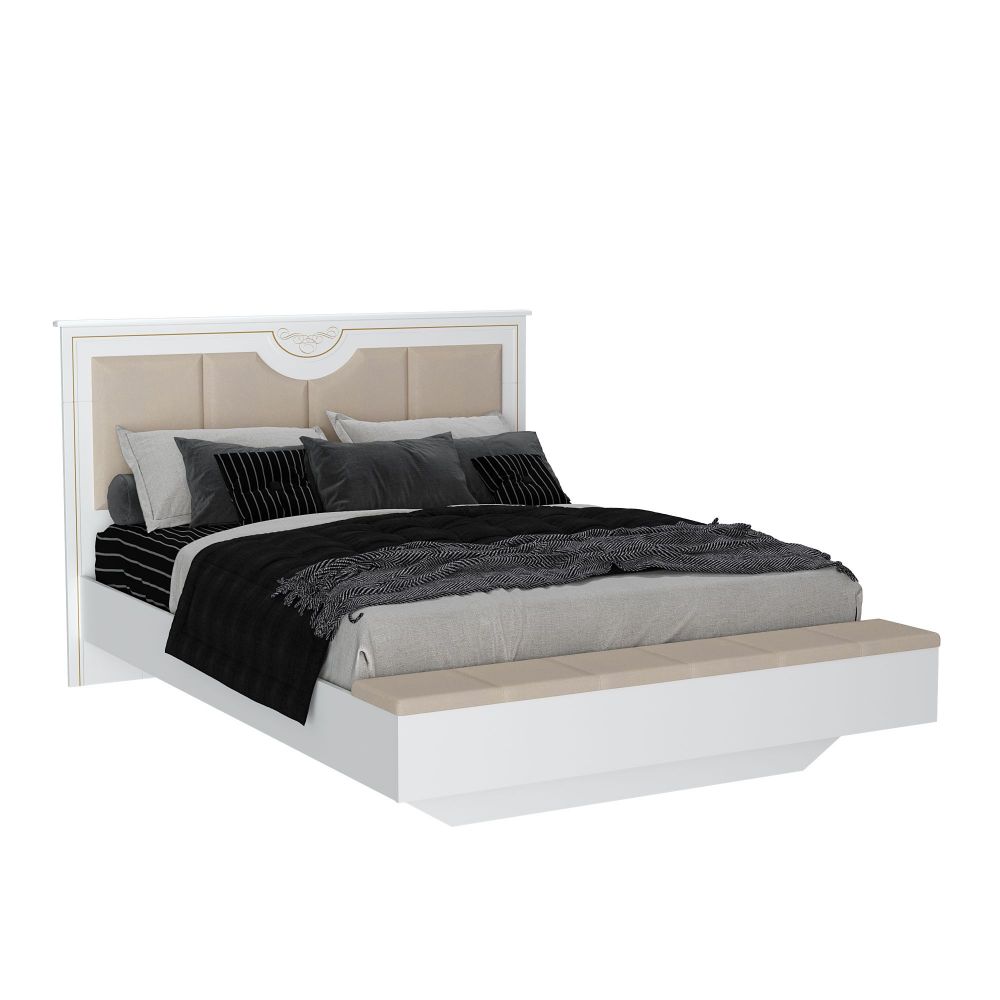 фото Вилла Кровать 1600 мягкая с банкеткой с кроватным основанием (Белый)